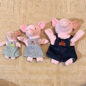 North American Bear Co. Three Little Pigs Nesting Pig Puppet in overalls.